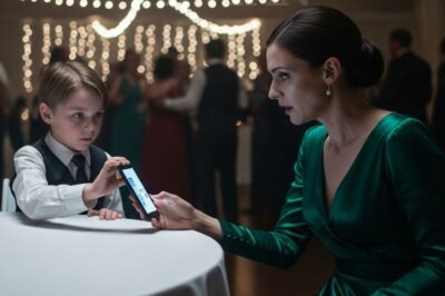 Durante la boda de mi hermana, mi hijo de 7 años tomó mi mano y susurró: “¡Mamá, tenemos que irnos! ¡Ahora!”… Sonreí y le pregunté: “¿Por qué?” Él, en silencio, sacó su teléfono y dijo: “Mira esto…” En ese momento, me congelé… 😲😲😲  El cuarteto de cuerdas tocaba suavemente mientras las risas flotaban por el salón como burbujas de champán. Por todos lados, Caroline veía sonrisas: los invitados girando en la pista, los camareros deslizándose entre las mesas, la novia radiante en su vestido blanco que brillaba como el escarcha bajo las lámparas.  Era la noche perfecta.  Se ajustó la correa del vestido de satén, forzándose a mantenerse en el momento. A su lado, su hija Emma jugaba tranquila en su tablet, completamente absorbida. Su esposo, Jason, nuevamente había desaparecido, “tomando una llamada rápida del trabajo”, como siempre.  Y Aiden…