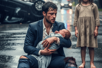 NIÑA SIN HOGAR VE A UN MILLONARIO HERIDO CON UN BEBÉ BAJO LA LLUVIA, PERO ELLA LO RECONOCE CUANDO…