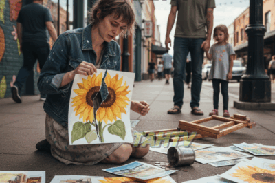 Poor girl sells artwork to fund her chemo,then a single dad walks by and did the unthinkable