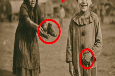 En La Foto De 1909: Niño Pobre Sonríe Vestido De Payaso, Madre Llora Detrás…