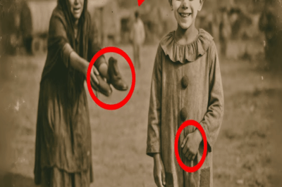 En La Foto De 1909: Niño Pobre Sonríe Vestido De Payaso, Madre Llora Detrás…