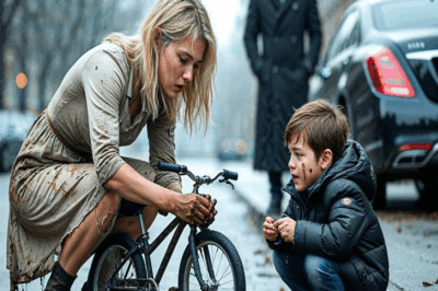 UNA MENDIGA REPARÓ LA BICICLETA DE UN NIÑO LLORANDO… SIN SABER QUE SU PADRE MILLONARIO LA OBSERVABA.