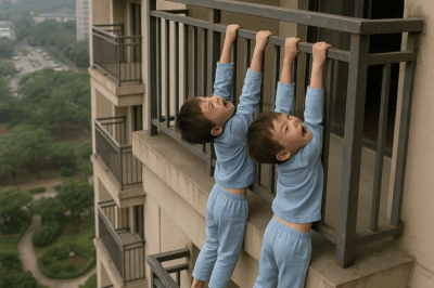 EMPLEADA VE GEMELOS COLGANDO DE BALCÓN PISO 18 SUBE CORRIENDO ESCALERAS Y USA SÁBANAS PARA SALVARLOS