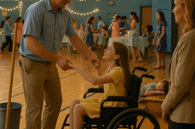 Padre soltero y conserje baila con una niña discapacitada, sin saber que su adinerada madre está justo ahí.