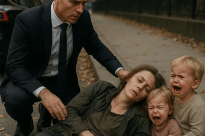 Una mujer sin hogar se desplomó al borde del camino, sus hijos gemelos de dos años lloraban desconsoladamente.