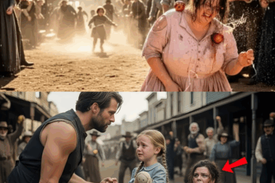 ¡Sálvala, papá! Grito de niñita del vaquero al golpear a viuda en polvorienta calle.